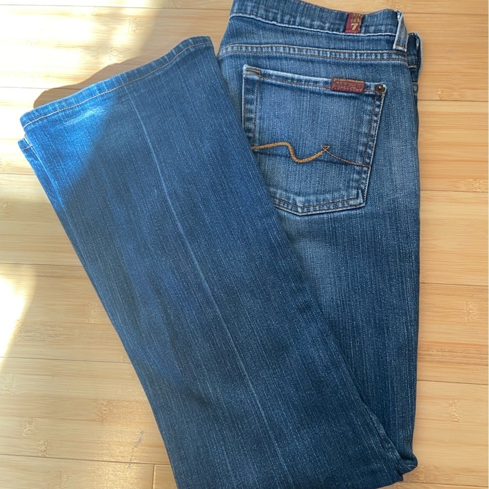 7 For All Mankind Dark Wash Ankle Flare Jeans Size 29 - Picture 5 of 7